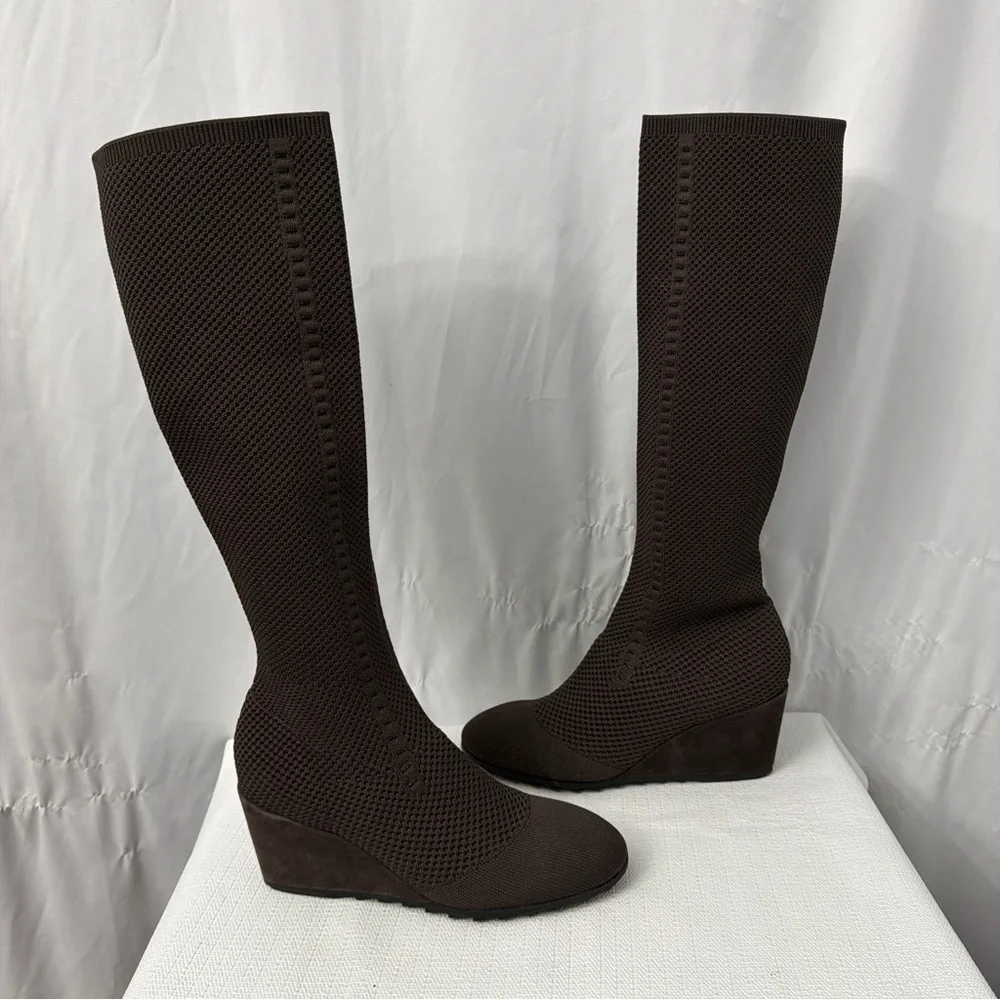 Eileen Fisher Kasana Knit Knee High Wedge Boots Women's 9